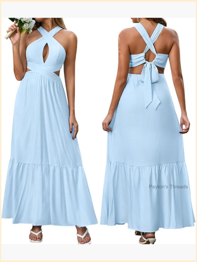 Halter Maxi Sundress Ruffle Cut Out Tie Flowy Boho Beach Vacation Long Dress